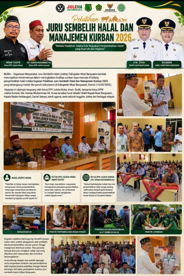 Pelatihan Juru Sembelih Halal dan Manajemen Kurban 2026 Resmi Digelar, Wabup Muba Dorong SDM Penyembelih yang Profesional dan Syariah